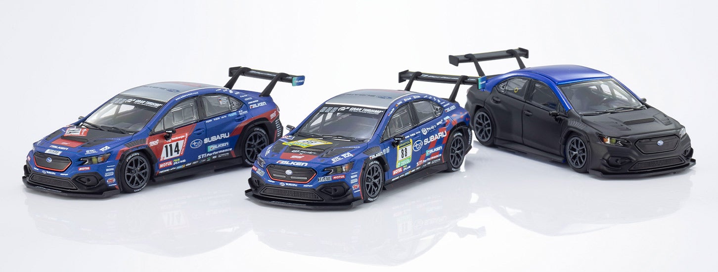 左からSUBARU WRX NBR CHALLENGE 2023年モデル、2024年モデル、2023年テストカーモデル