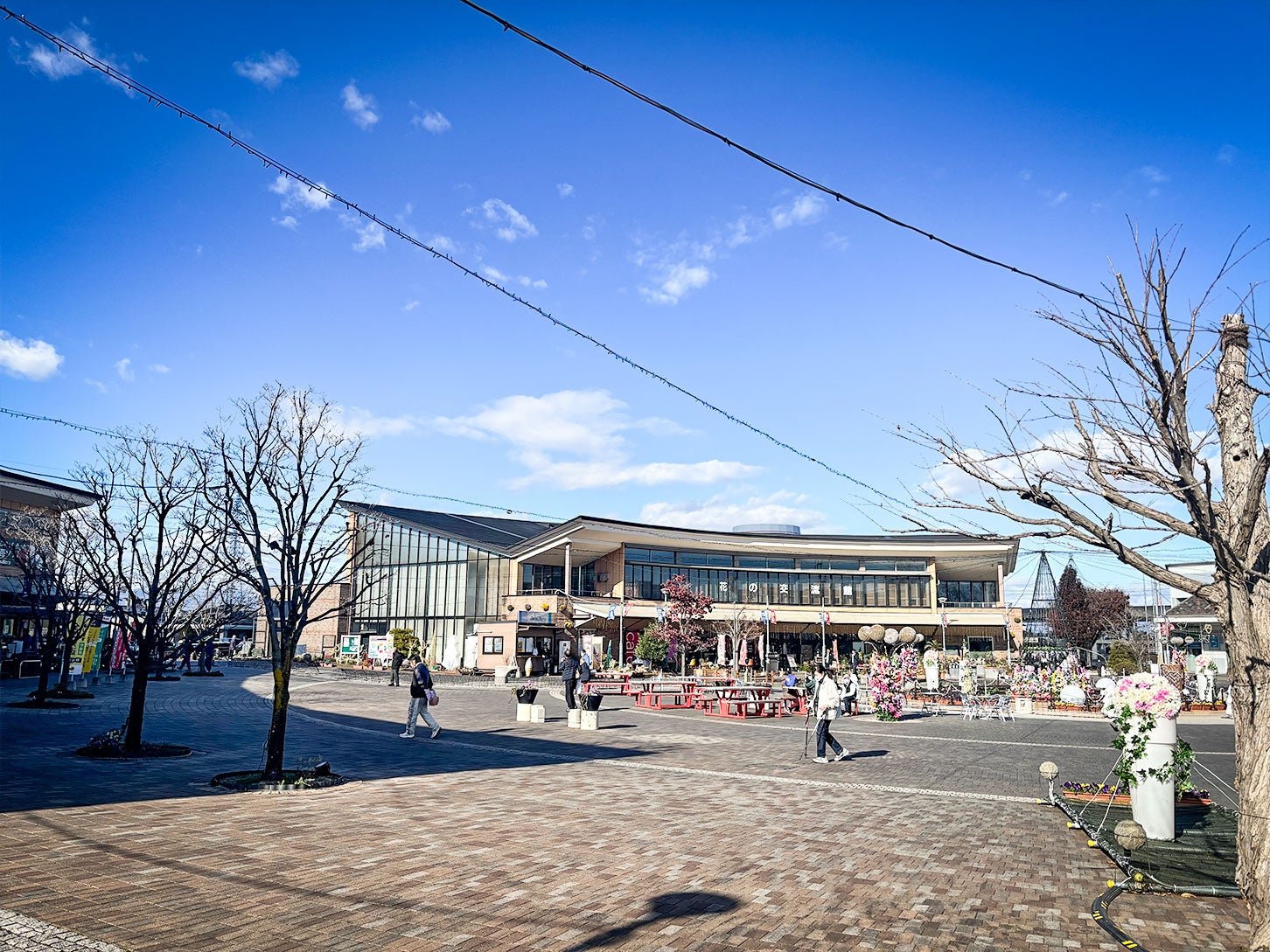 道の駅 ららん藤岡は4つの棟で構成されています。奥に映る建物が「花の交流館」です。
