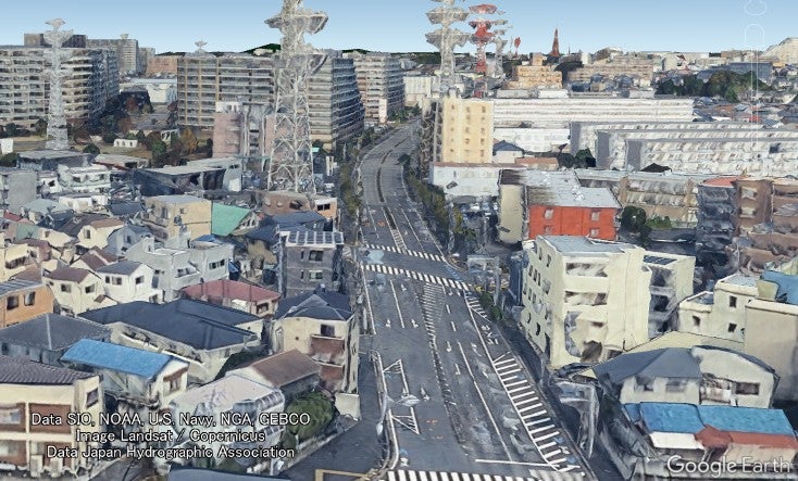船橋市の都市計画道路「南本町馬込町線」の開通済み区間。（Google Earthより）