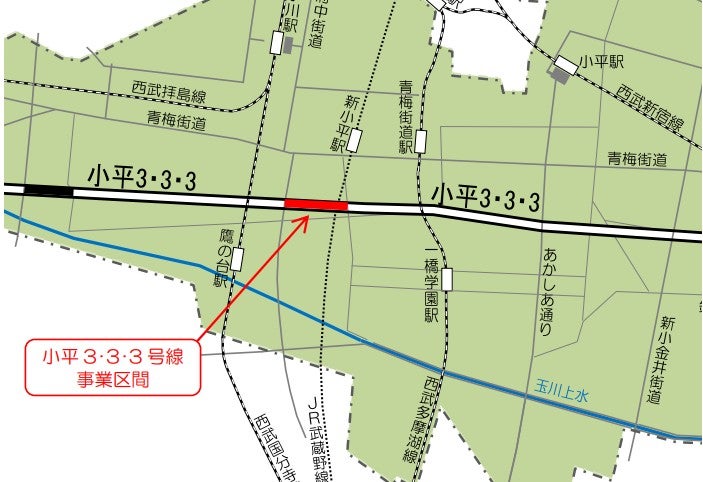 新五日市街道のうち事業中の小川町二丁目区間（府中街道～山王通り）