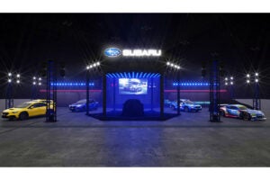 「東京オートサロン2026」スバルブースイメージ。センターにあるモデルがサプライズ発表される1台だと思われる。