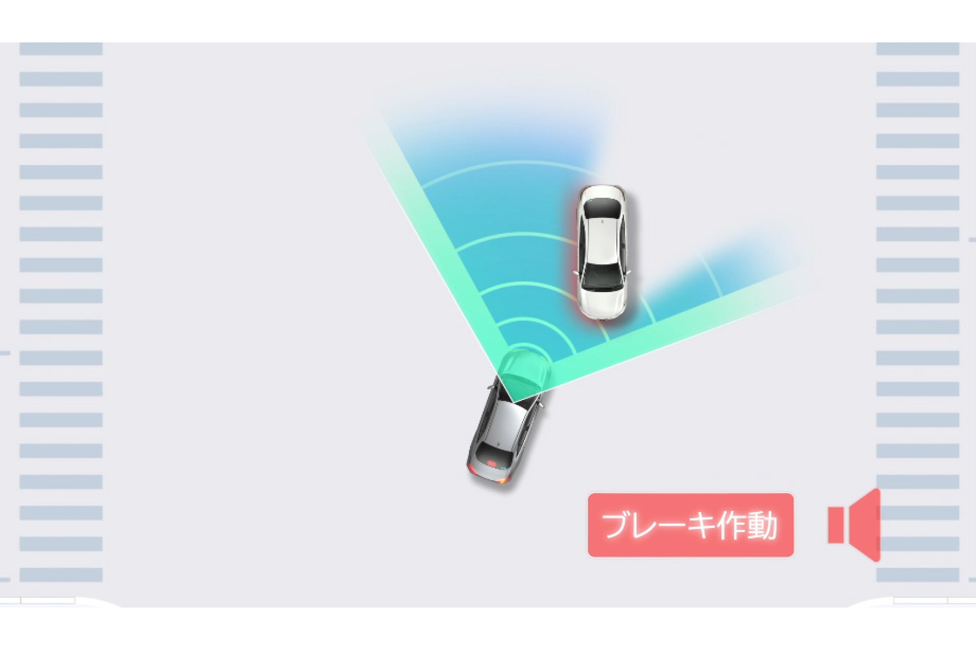 トヨタ・ハイエース｜プリクラッシュセーフティ：自車右折時、直進してくる対向車を検知（作動イメージ）