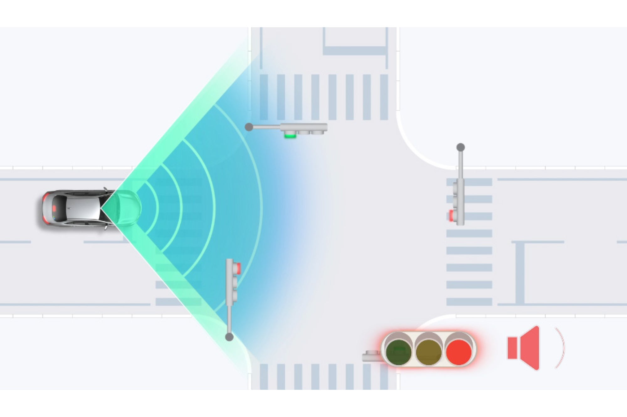 トヨタ・ハイエース｜ロードサインアシスト：赤信号の告知機能（作動イメージ）