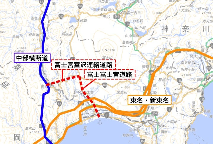 富士宮富沢連絡道路と富士富士宮道路の概要。