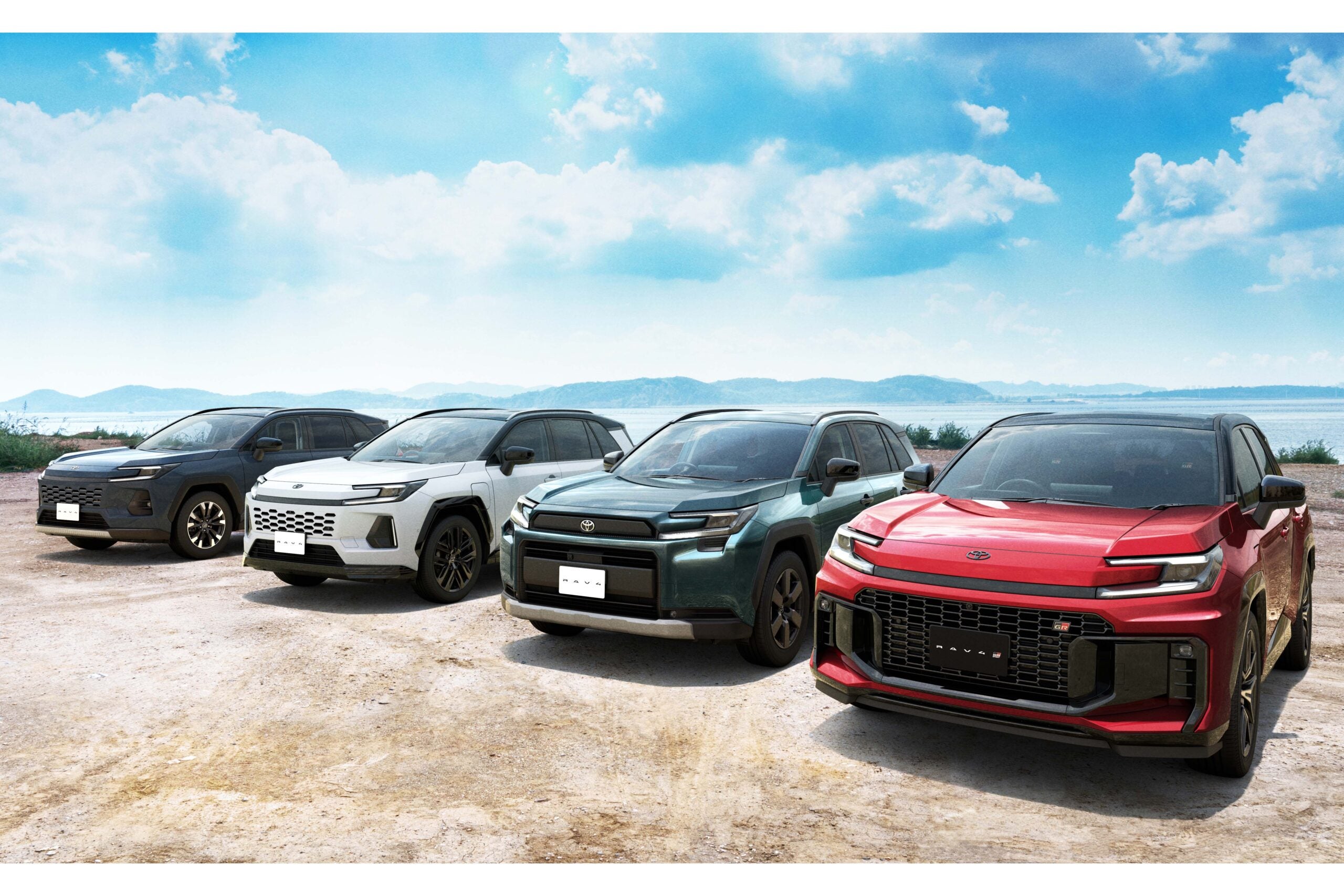 トヨタRAV4 ｜写真左から「Z（HEV）」「Z（PHEV）」「アドベンチャー（HEV）」「GRスポーツ（PHEV）」
