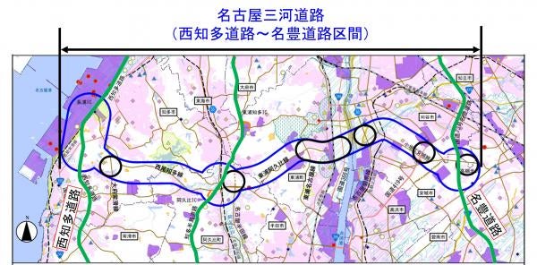 名古屋三河道路のルート案。