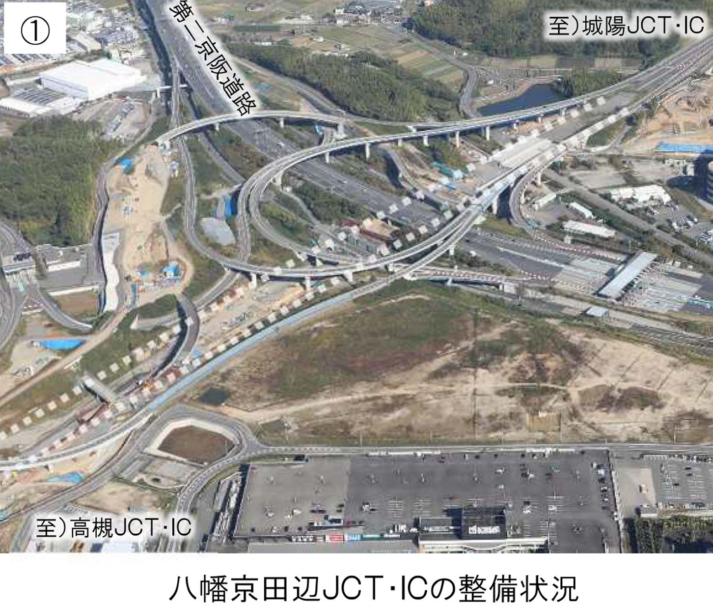 新名神高速 八幡京田辺JCT・ICの工事状況。2025年11月撮影。