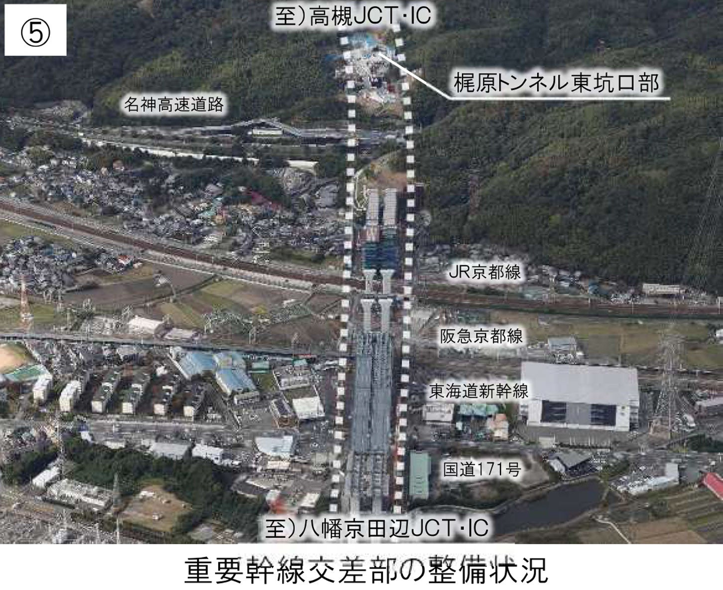 新名神高速 重要幹線交差部の工事状況。2025年11月撮影。