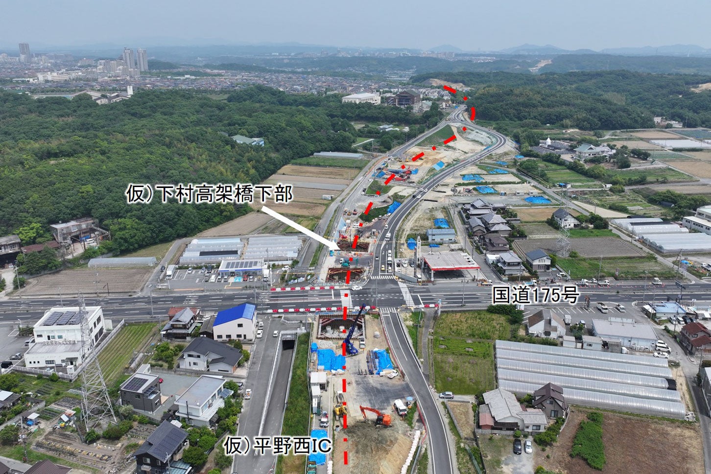 神戸西バイパス 下村高架橋付近の工事状況。2024年6月撮影。