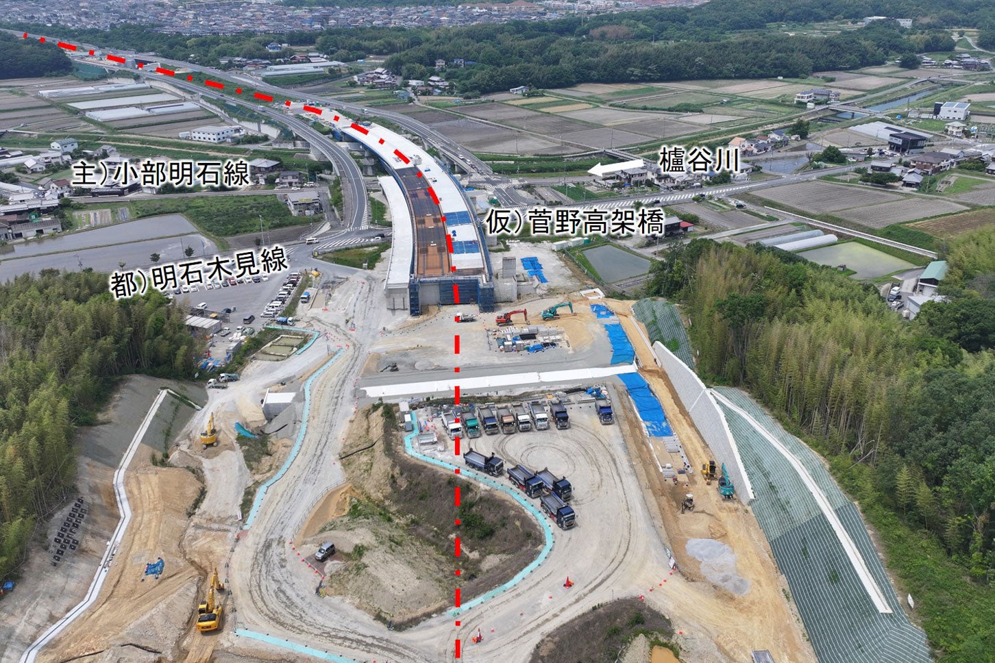 神戸西バイパス 菅野高架橋付近の工事状況。2024年6月撮影。