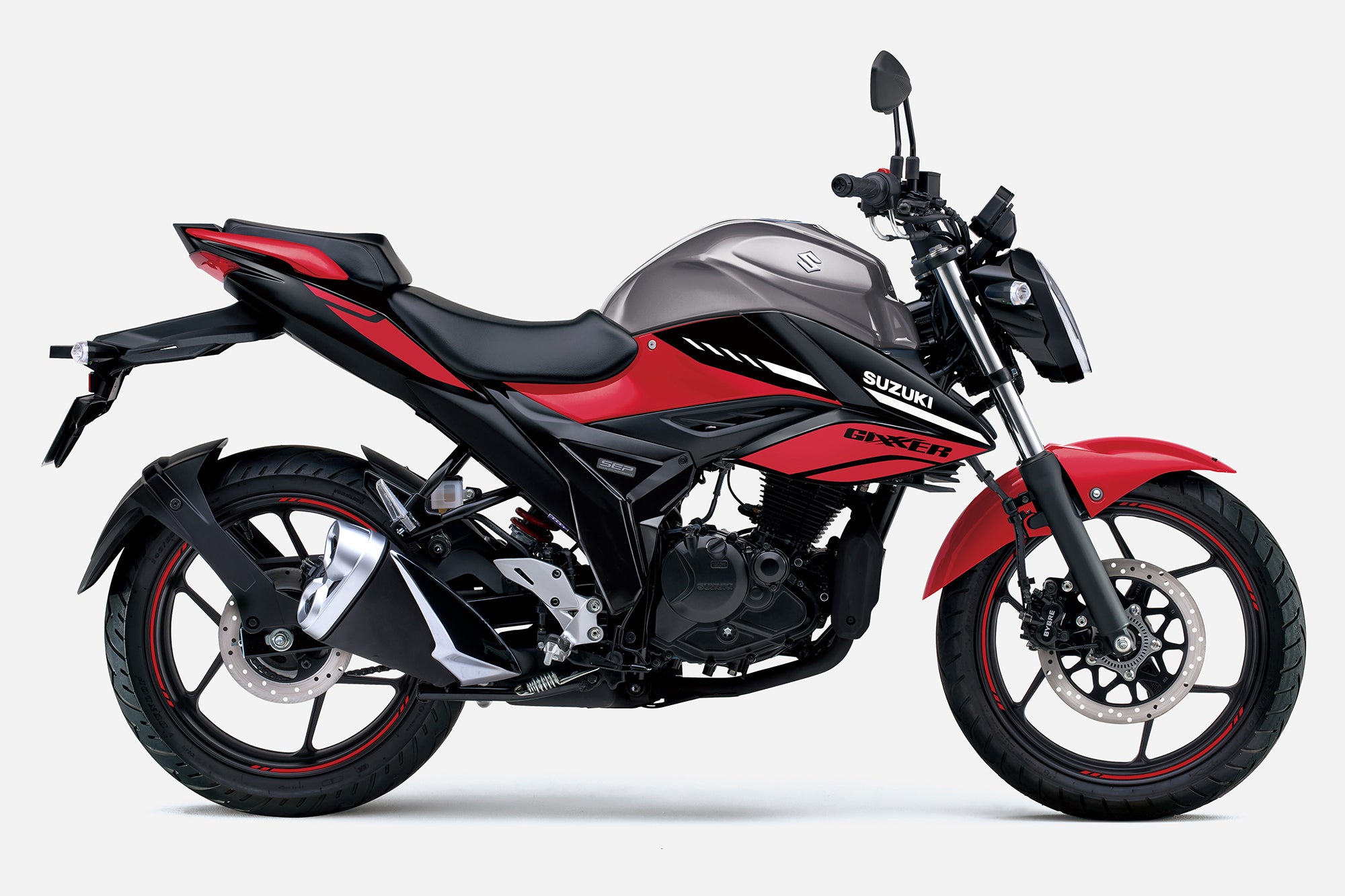 スズキ・ジクサー150｜カラー：オールトグレーメタリック/パールミラレッド