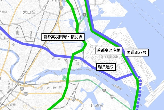 現在の羽田空港アクセスとなる道路網。