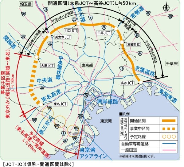 外環道は最終的に、首都高湾岸線方面まで整備される計画だ。