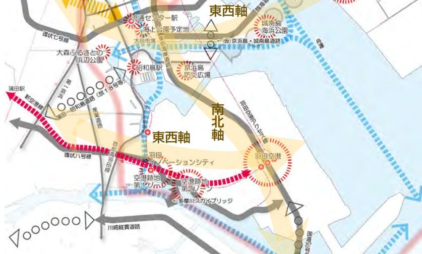 大田区の「空港臨海部グランドビジョン2040」には、海岸通り延伸の構想は書かれていない。