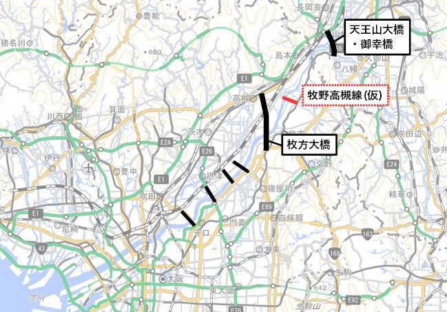 淀川に橋が架かっていない「空白地帯」に、大阪府が橋梁を整備する。