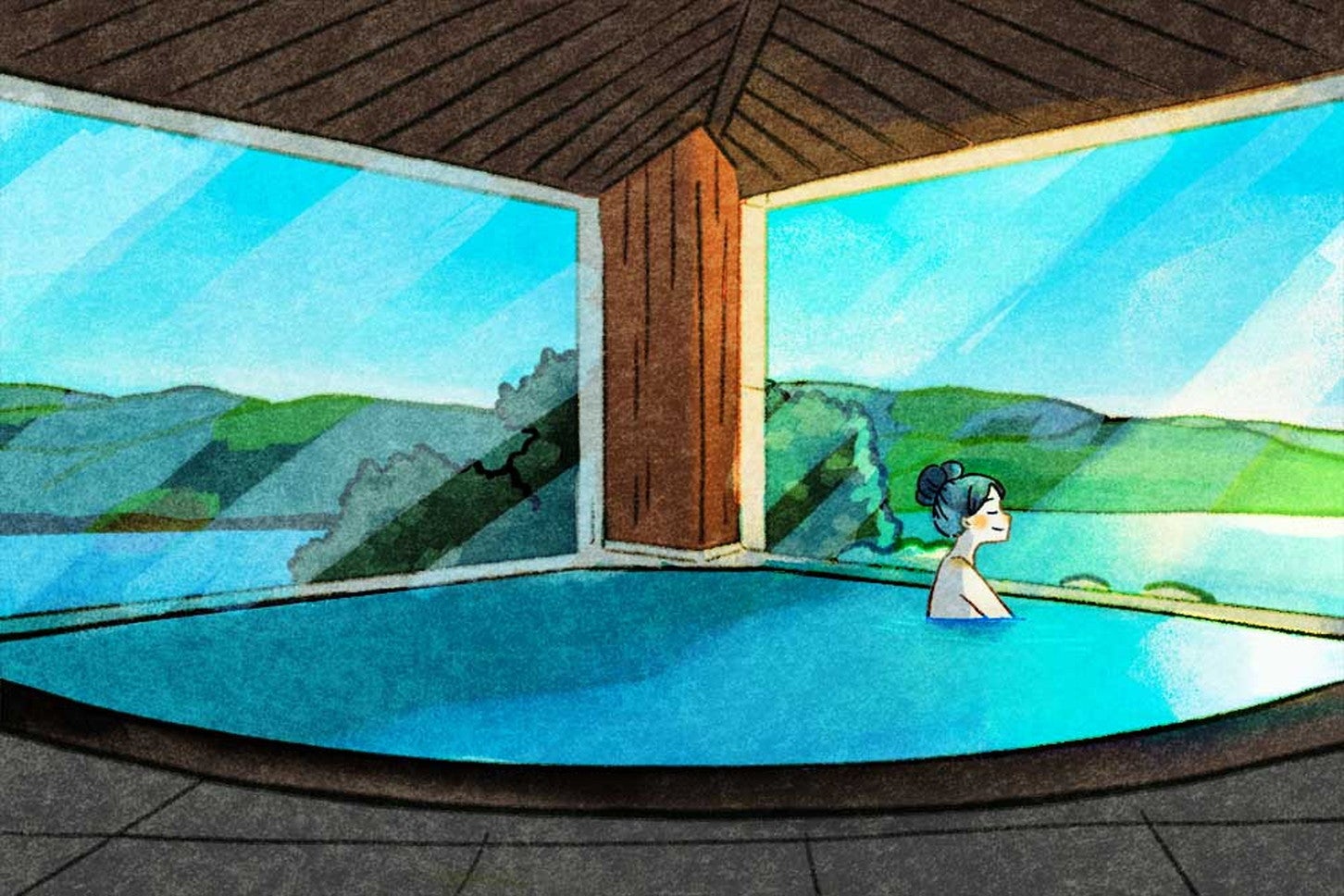 内湯のガラス越しには、雄大な海が臨めます