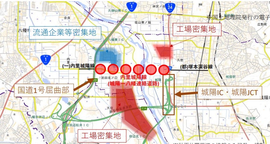 「城陽ー八幡連絡道路」の事業位置