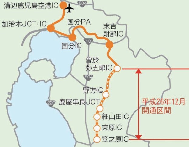 大隅縦貫道の最初の区間は2014年に開通した。