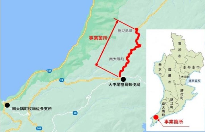 先端部エリアで進められる改良工事「大中尾工区」の位置
