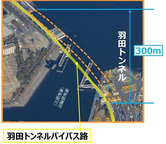 羽田トンネルの更新工事の概要。上り線（東京方面）は地下トンネルではなく高架橋になる