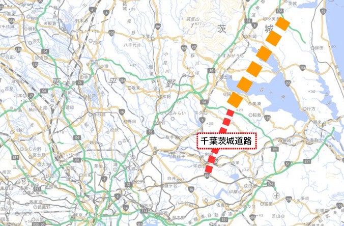 千葉茨城道路の位置図。