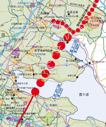 霞ヶ浦を2つの橋で渡る道路構想もある。