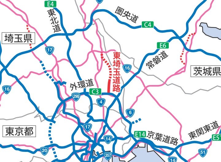 東埼玉道路の位置図。