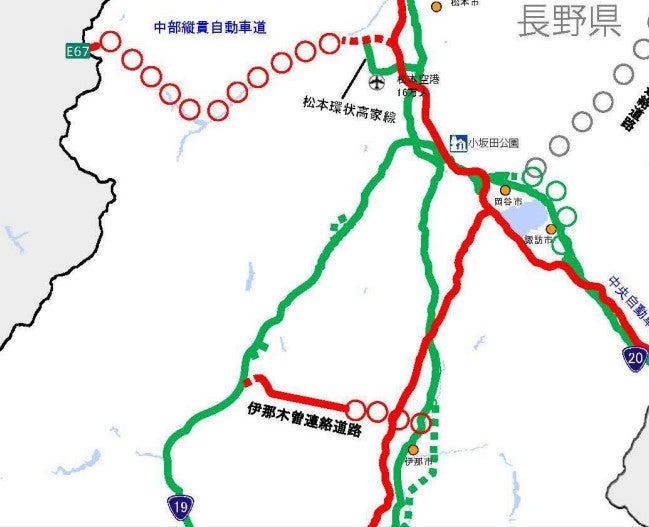 伊那木曽連絡道路の位置図。