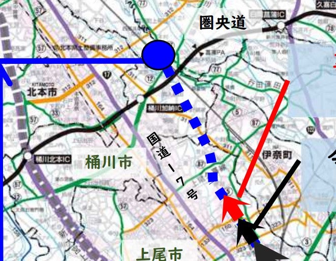 第二産業道路の未事業化区間がつながれば、圏央道付近まで到達する。