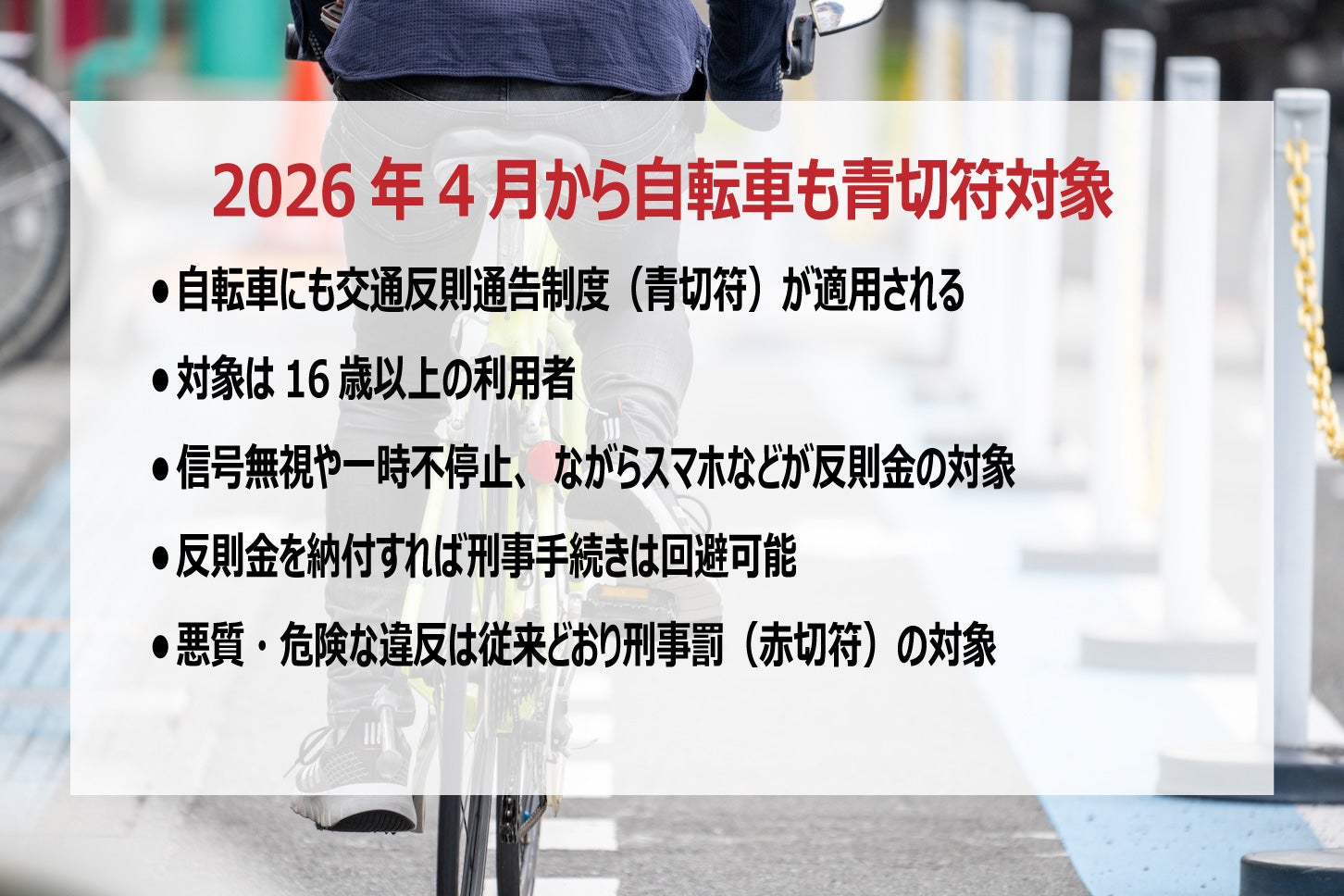 2026年4月から自転車も青切符の対象になる。