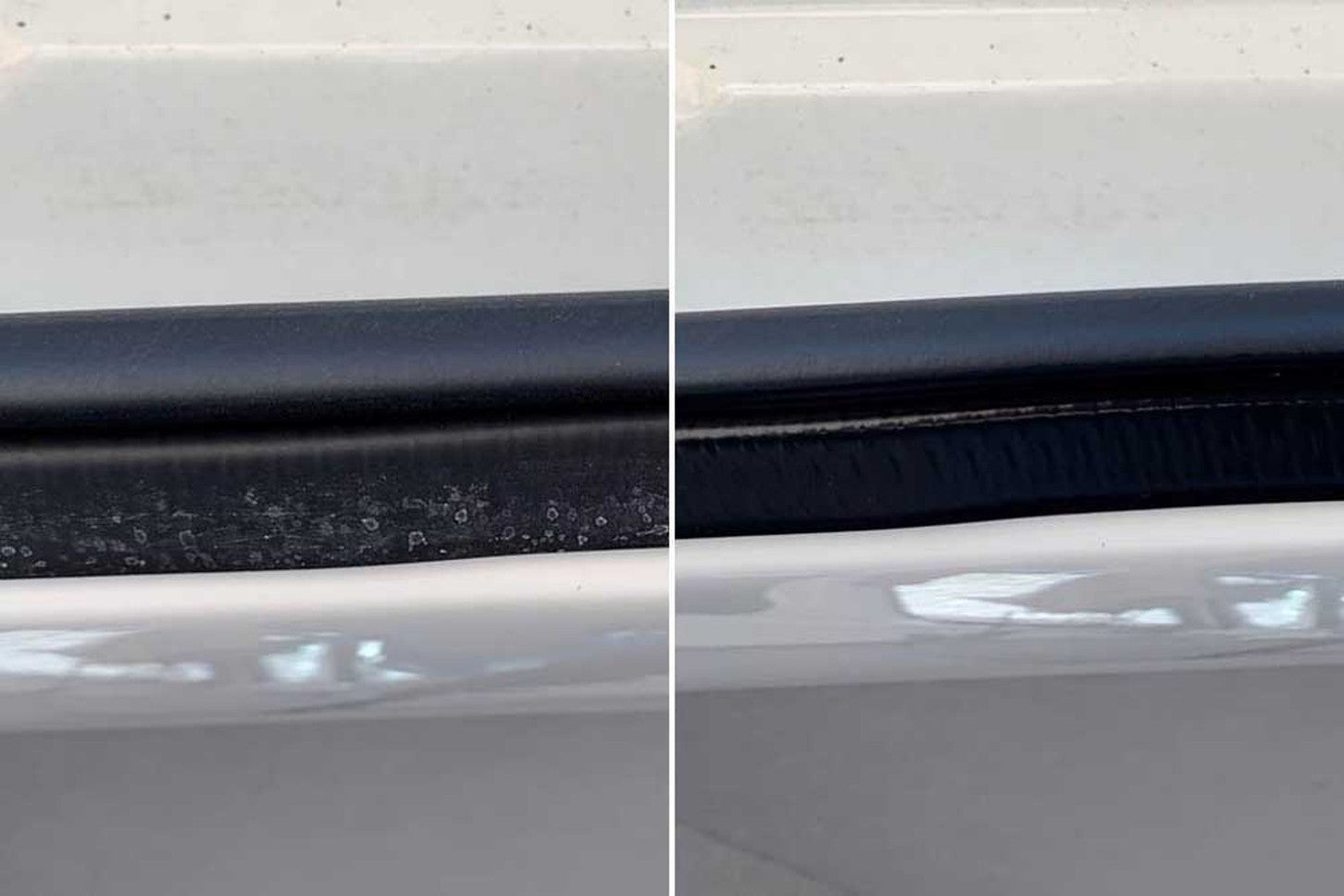 黒いゴム部分にある結露でできた汚れに注目！ 左が拭く前で右が拭いたあとの様子