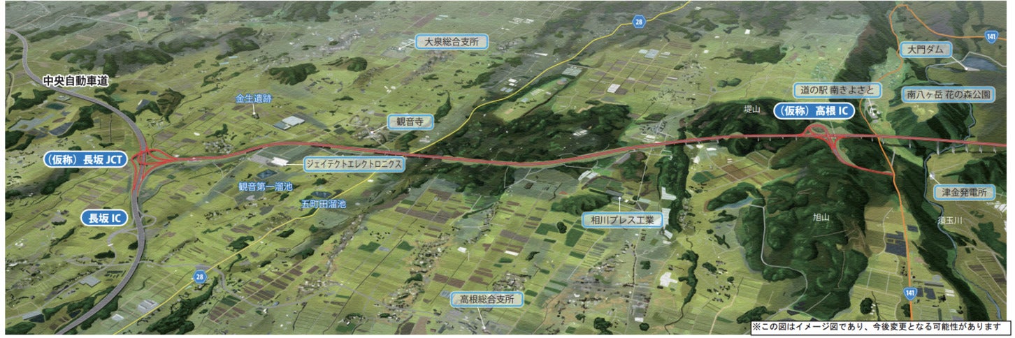 長坂JCT（仮称）から高根ICまでの完成イメージ図