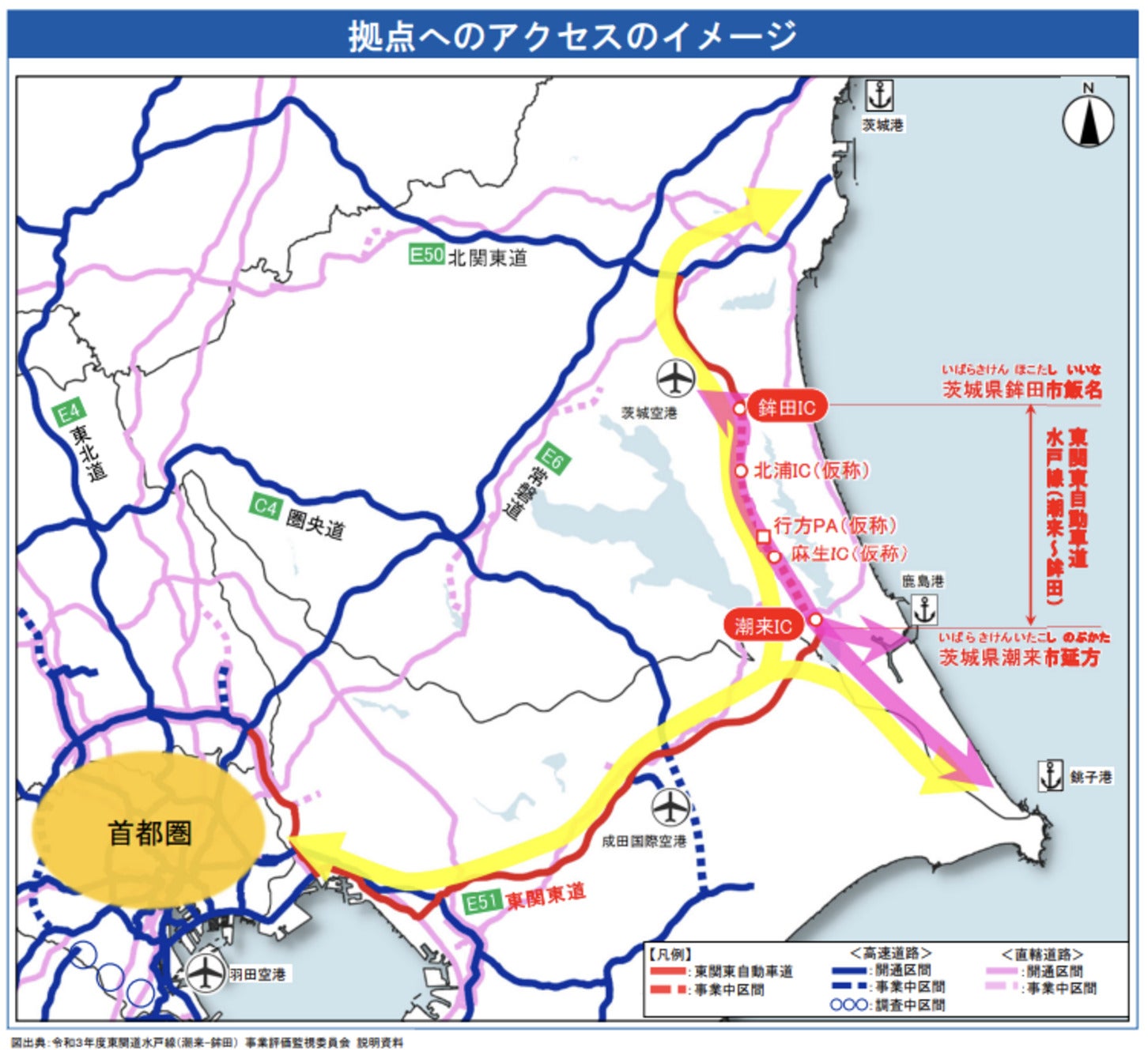 東関道水戸線を利用した拠点へのアクセスのイメージ