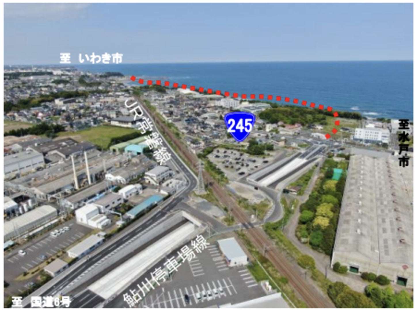 鮎川停車場線の暫定2車線開通状況