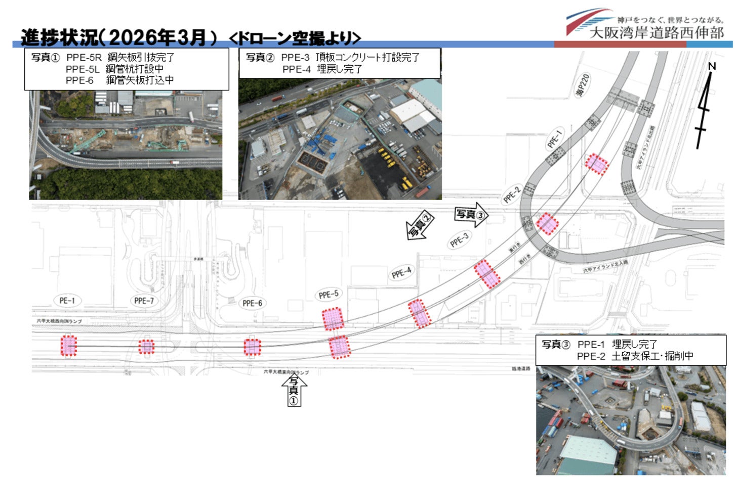 2026年3月時点の六甲アイランド東地区（土ローン空撮）