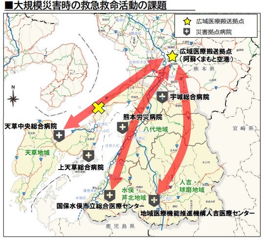 南西へ伸びる天草エリアと、熊本県南部各エリアは根元でしかつながっていない