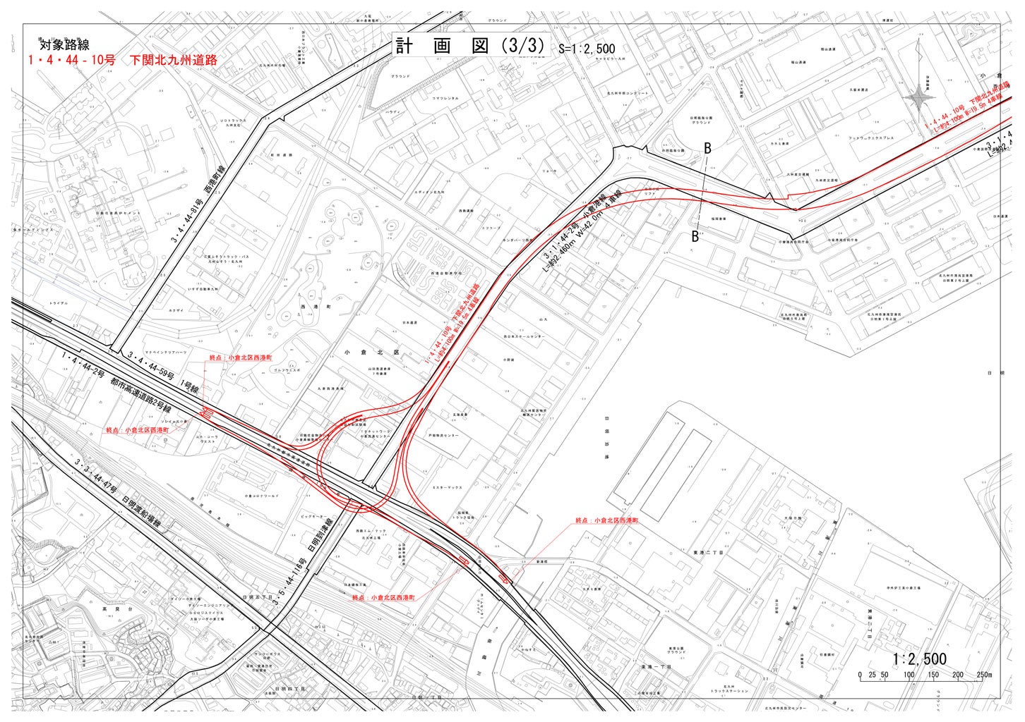 下関北九州道路の計画図。