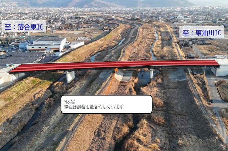 新山梨環状道路 東部区間の工事進捗状況。
