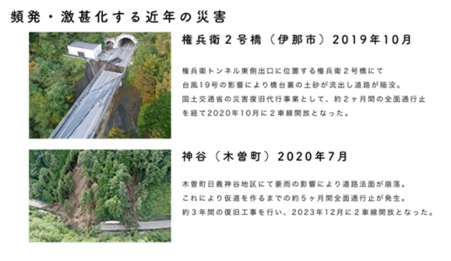伊那・木曽エリアで発生した近年の災害。