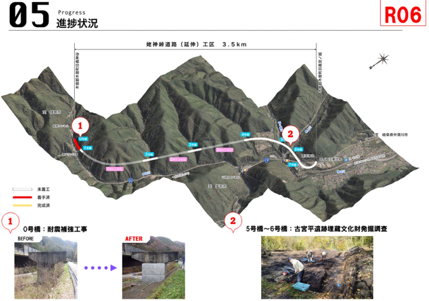 2024年における姥神峠道路（延伸）の進捗状況。