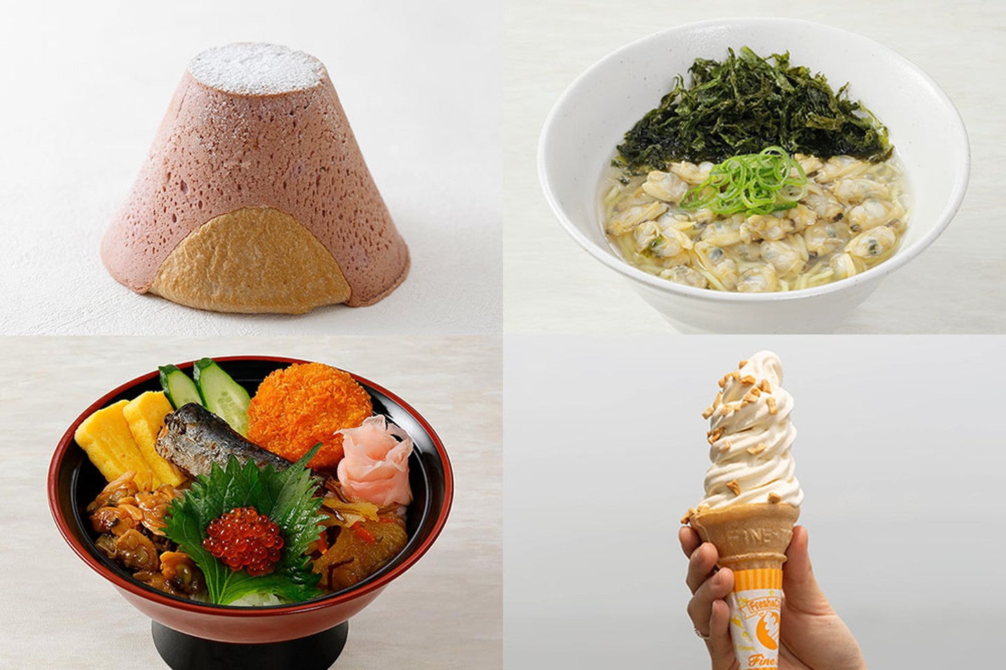 海ほたるパーキングエリアで楽しめるグルメ（海ほたる富士山メロンパン・あさりの塩ラーメン 写真提供：東京湾横断道路株式会社）