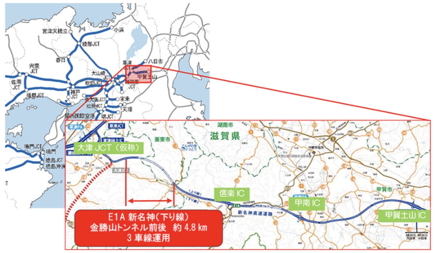 新名神高速 金勝山トンネル付近の位置図