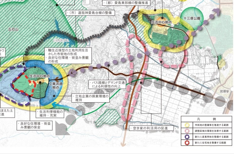 名取市の都市計画マスタープランに描かれた、宮城県横断自動車道のベースとなる東西幹線道路