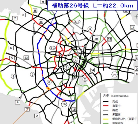 補助第26号線の位置図。