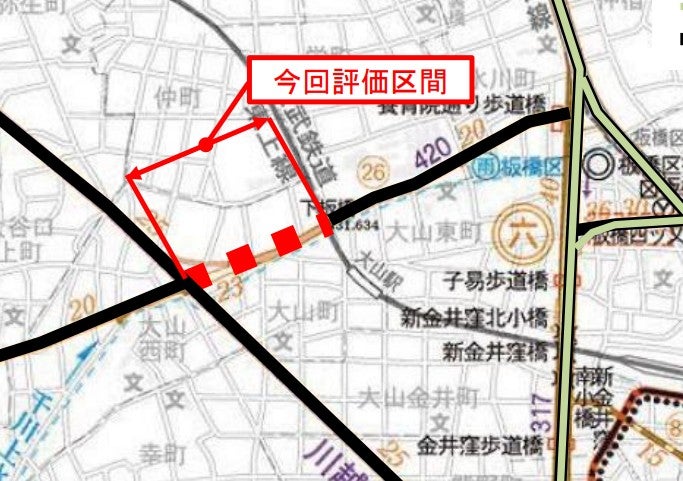 大山駅周辺の未開通区間。