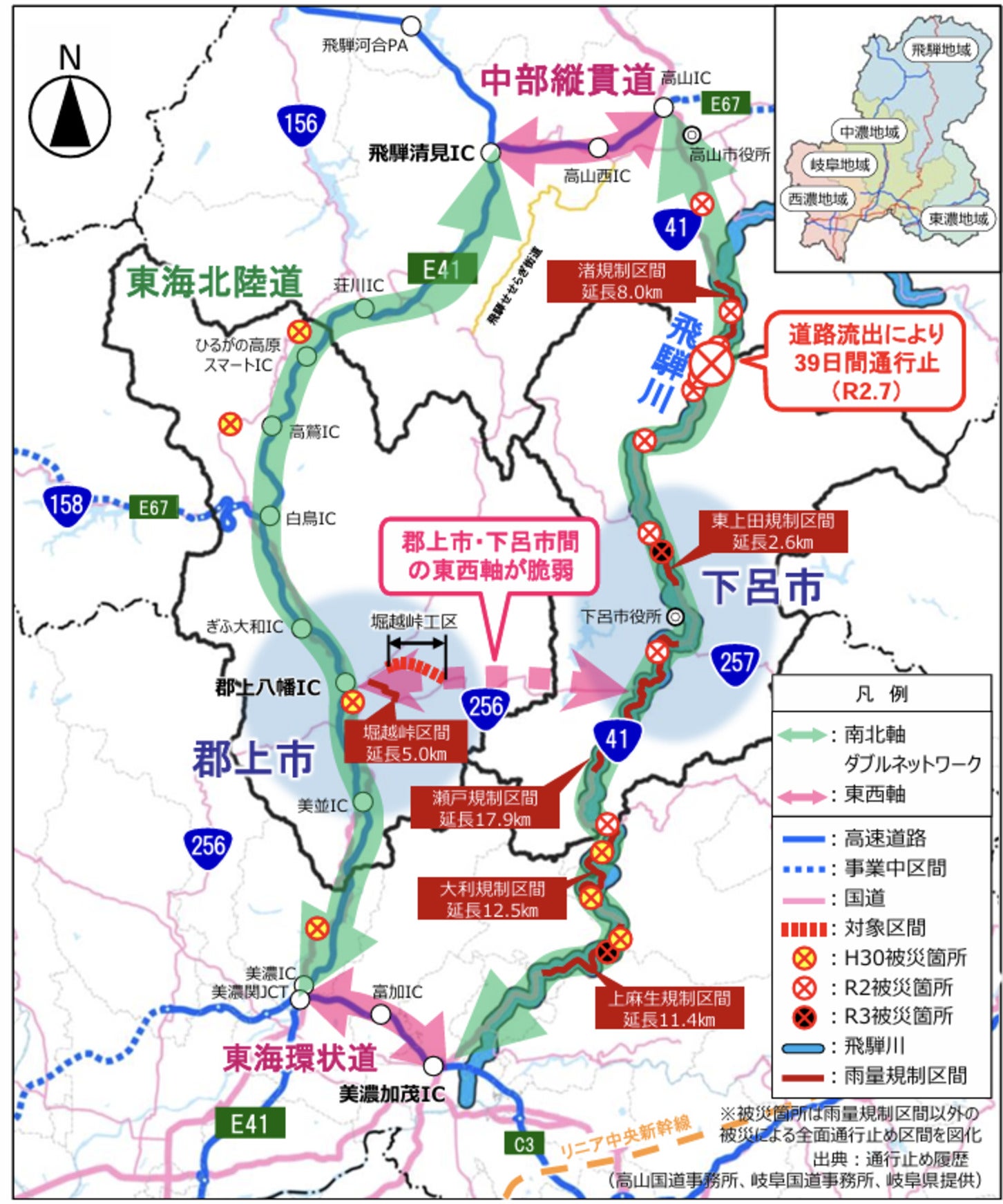 飛騨・中濃地域を結ぶ南北軸、東西軸