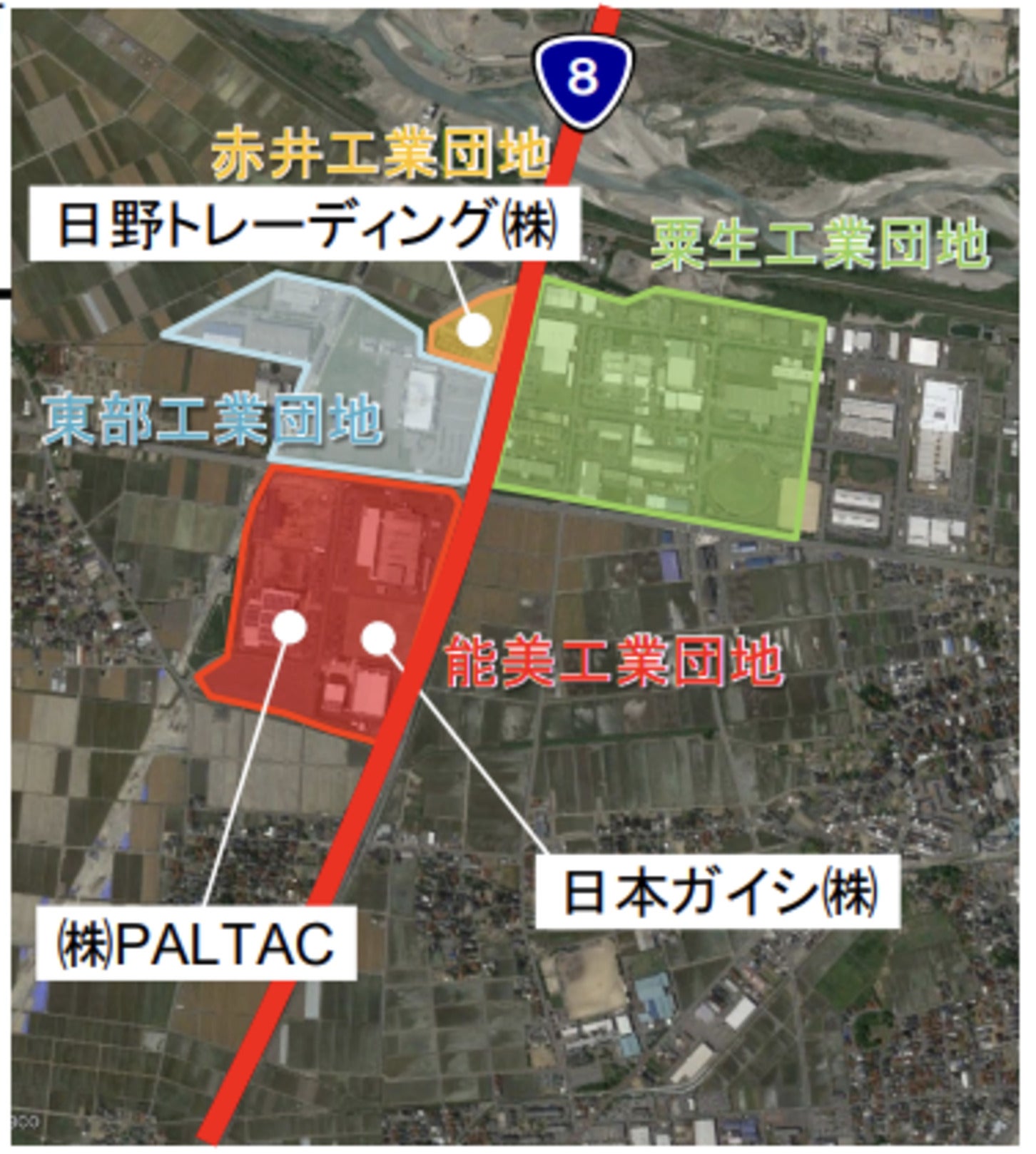 国道8号沿線の企業立地状況