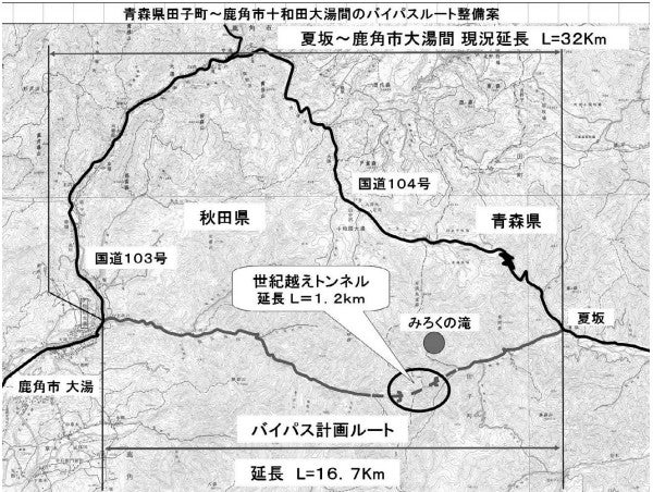 秋田県鹿角市と青森県田子町を短絡する「世紀越えトンネル」計画