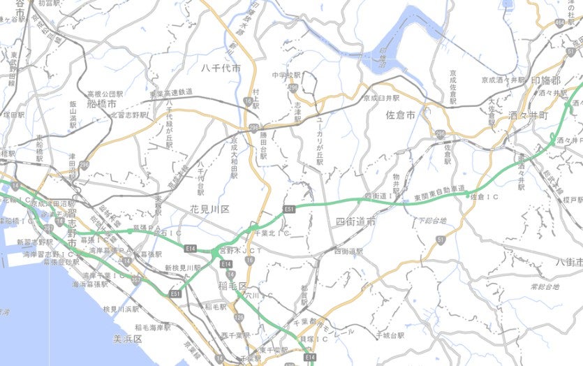 船橋～佐倉周辺の道路環境。