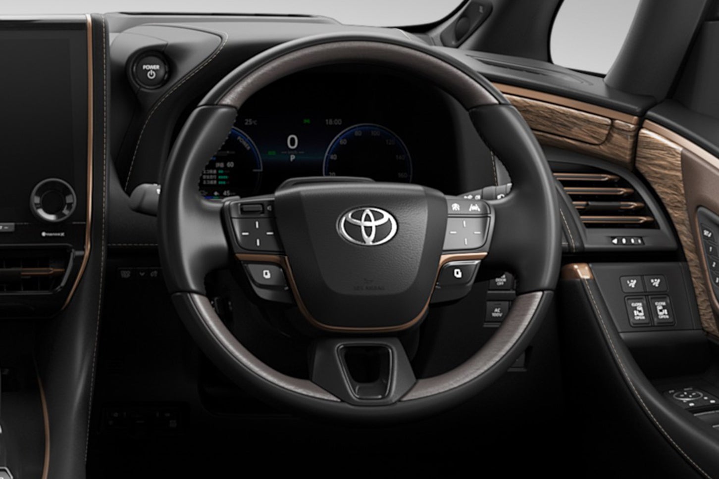 トヨタ・アルファードZ（PHEV）｜本革巻き3本スポークステアリングホイール（本杢）